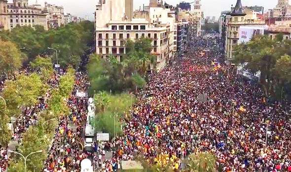Catalonia referendum - Protesters take to the streets in Barcelona
