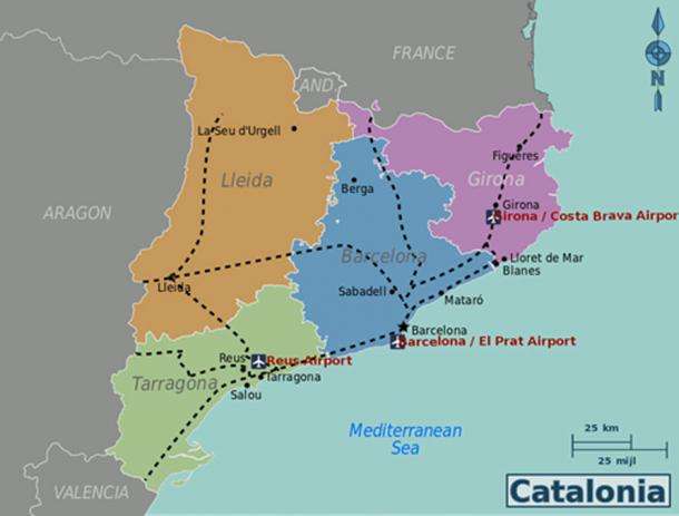Modern-day map of Catalonia 